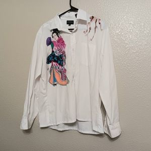 Stylewise White Geisha Glitter Button Front Blouse